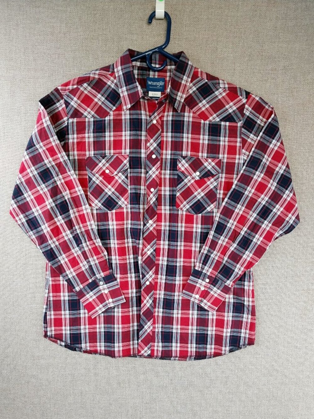 Wrangler Western Pearl Snap Shirt Mens Red Plaid Long Sleeve Yoke Pockets SizeXL